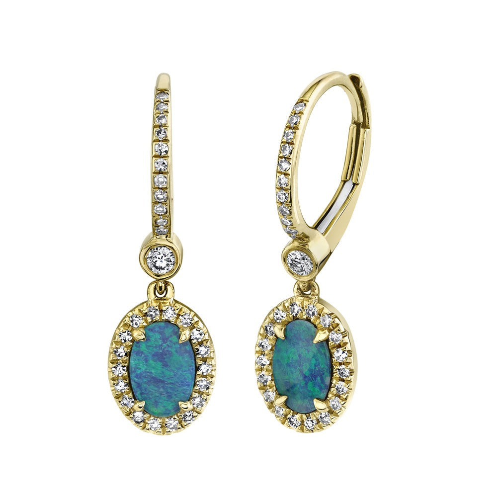 14k Yellow Gold 0.67Ct Opal, 0.23Ct Diamond Drop Earring