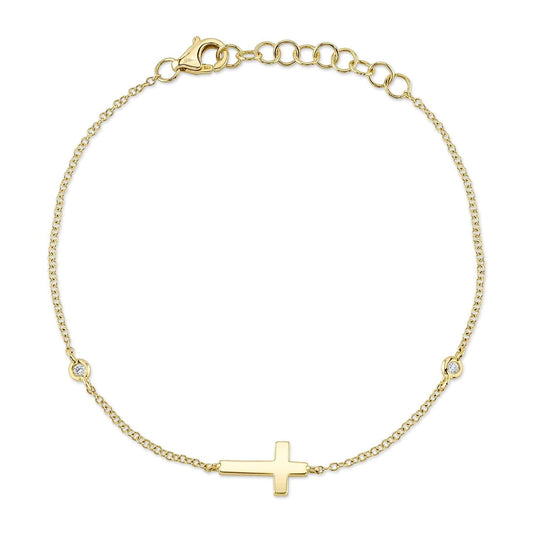 14k Yellow Gold bracelet with a Cross and 0.03Ct Diamond