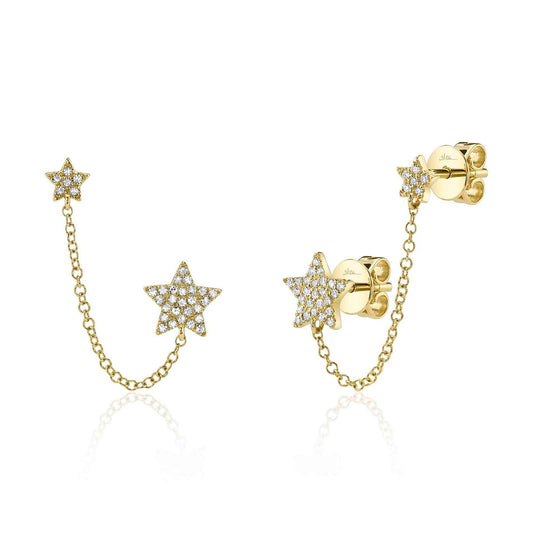 14k Yellow Gold 0.15Ct Diamond Star Chain Double Earring