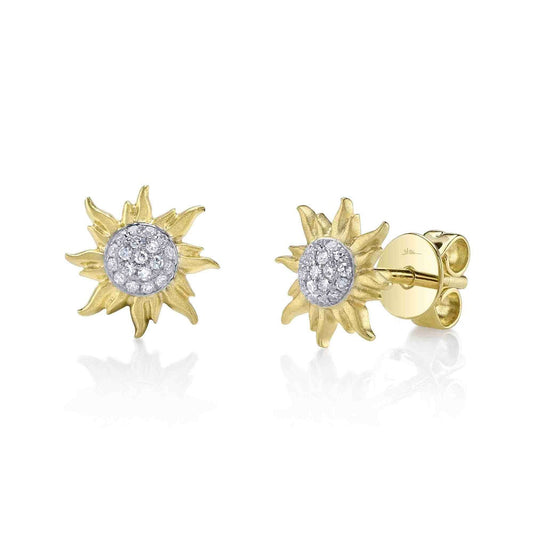 14k Two Tone 0.08Ct Diamond Circle Sun Earring