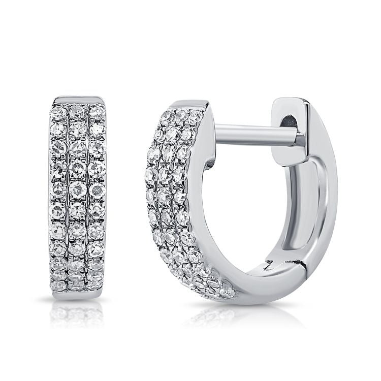 14k White Gold 0.21Ct Diamond Huggie Earring with 66 Diamonds in a Triple Row