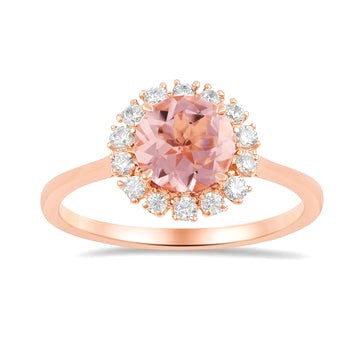 14k Rose Gold 1.14Ct Morganite, 0.25Ct Diamond Ring