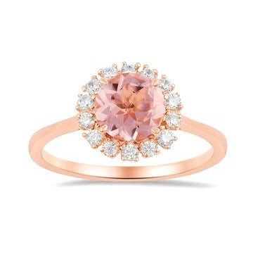 14k Rose Gold 1.14Ct Morganite, 0.25Ct Diamond Ring