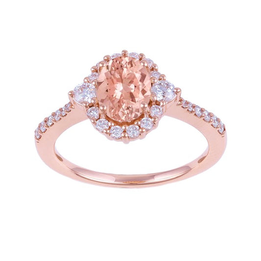 14k Rose Gold 1.01Ct Morganite, 0.50Ct Diamond Ring