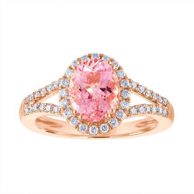 14k Rose Gold 1.70Ct Morganite, 0.35Ct Diamond Ring