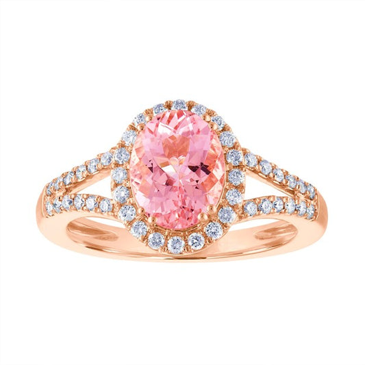 14k Rose Gold 1.70Ct Morganite, 0.35Ct Diamond Ring