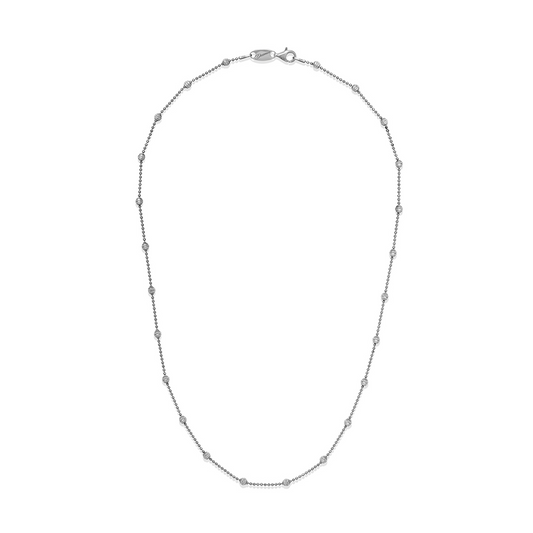 Sterling Silver Rhodium Plated 4MM Beaded 36 Inch Necklace