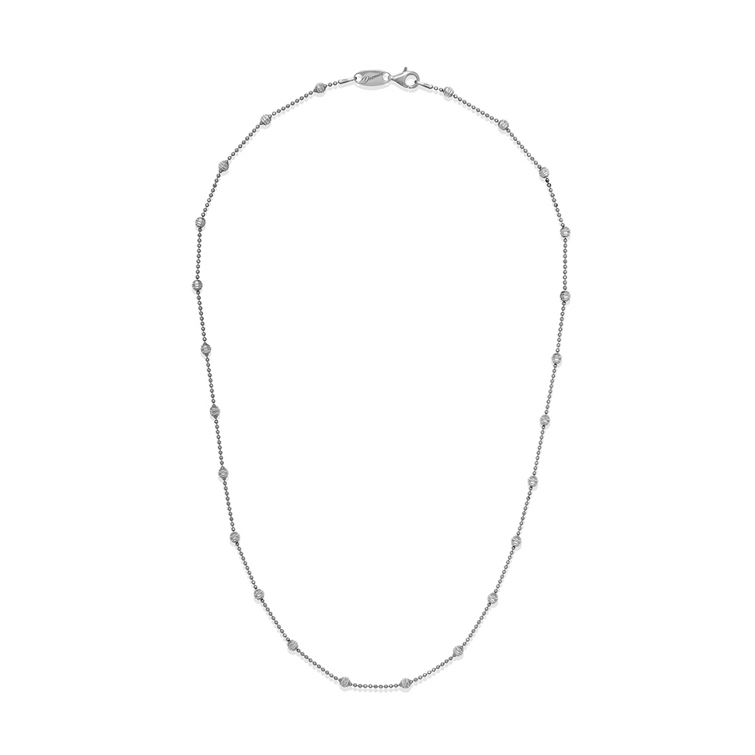 Sterling Silver Rhodium Plated 4MM Beaded 36 Inch Necklace