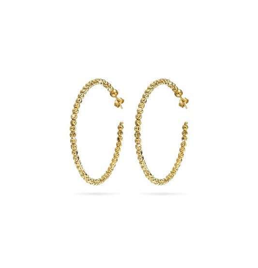 Sterling Silver Gold plated hoop, 35mm Diamond Cut Bead Earring