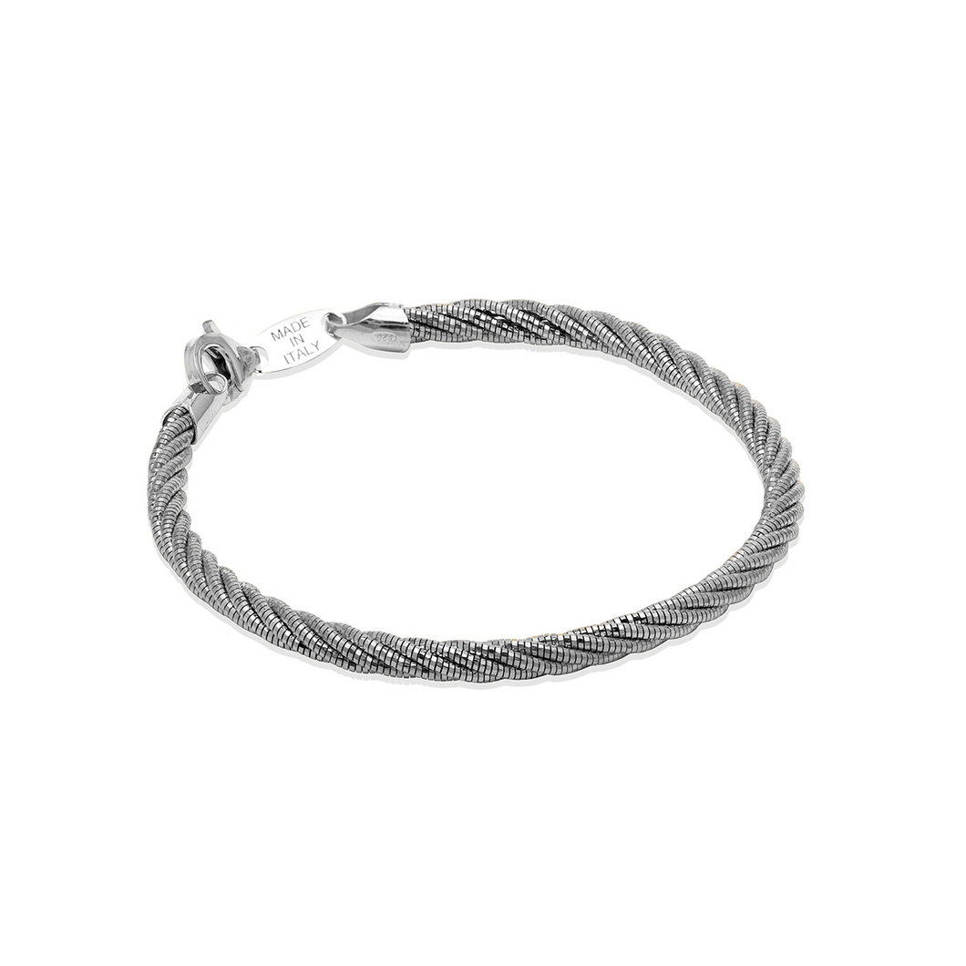 Sterling Silver Twist Black Rhodium Plated Bracelet 7 Inch