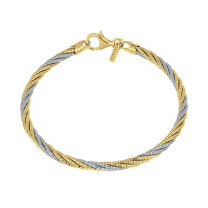 Sterling Silver Rhodium Plated and Gold Plated Twist Bracelet 7 Inch Long.