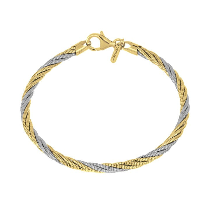 Sterling Silver Rhodium Plated and Gold Plated Twist Bracelet 7 Inch Long.