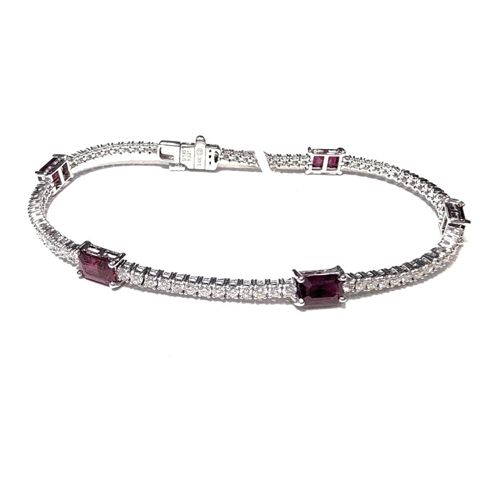 14k White Gold 3.21Cts Ruby with 5 Emerald Cut Rubies, 1.85Cts Diamond with 77 round Diamonds Bracelet