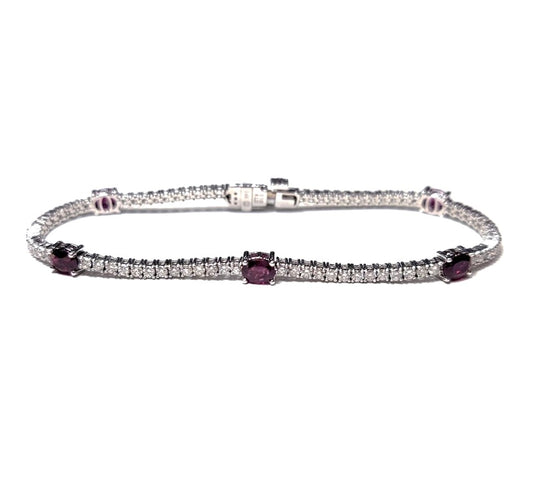 14k White Gold 2.22cts with 5 Oval Rubies, 1.92Cts Diamond with 80 Round Diamonds in a 7-Inch Bracelet