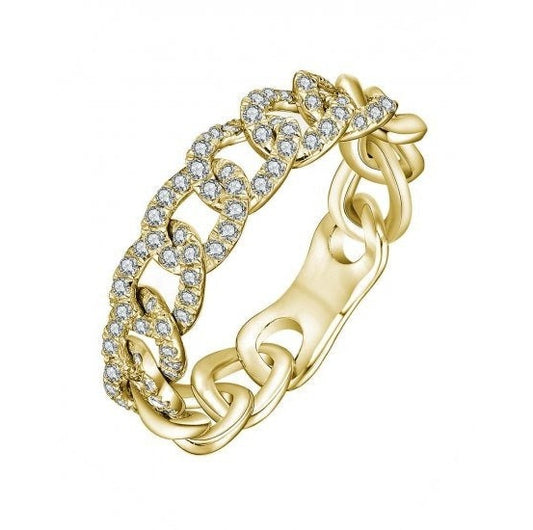 14k Yellow Gold 0.69Ct Diamond Chain Ring with 56 Diamonds