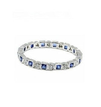 14k White Gold 0.86 Ct Sapphire, 0.31 Ct Diamond Eternity Band