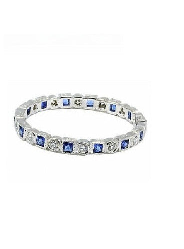 14k White Gold 0.86 Ct Sapphire, 0.31 Ct Diamond Eternity Band