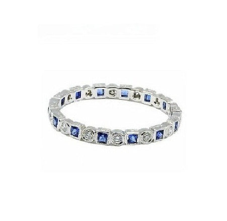 14k White Gold 0.86 Ct Sapphire, 0.31 Ct Diamond Eternity Band