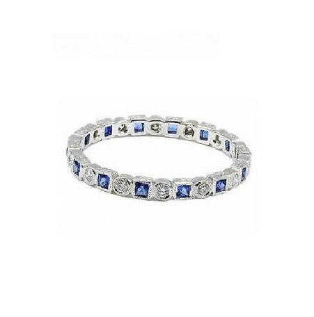 14k White Gold 0.86 Ct Sapphire, 0.31 Ct Diamond Eternity Band