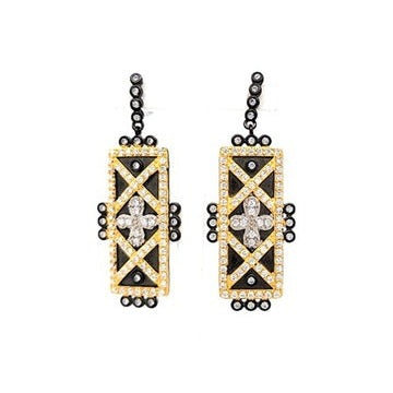 Sterling Silver 14k Gold Plated Geometric Stripe Clover Bar Earring