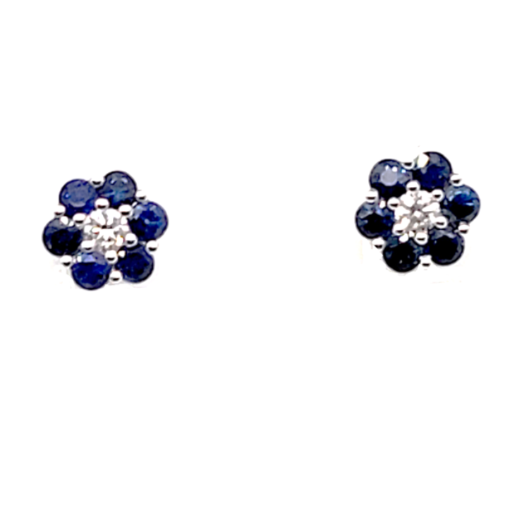 14K White Gold 0.74Ct Sapphire, 0.13Ct Diamond Earring