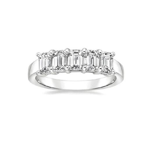 14k White Gold 3.00 Ct Emerald Cut Lab Grown Diamond Band