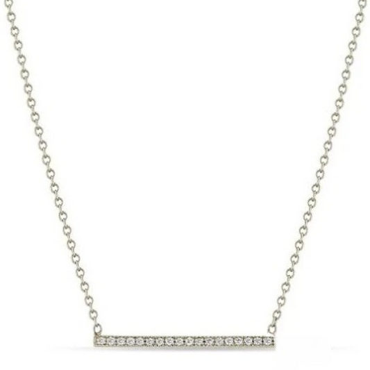 14k White Gold 0.13Ct Diamond Bar Necklace with 18 Diamonds