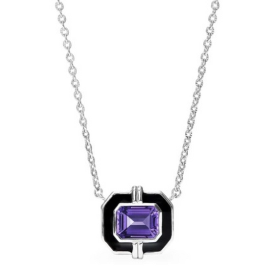 Judith Ripka Sterling Silver Enamel and Amethyst Necklace