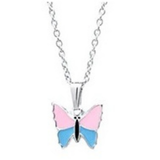 Sterling Silver Butterfly Pendant pink/blue