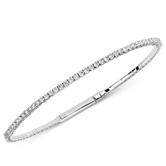 14k White Gold 0.99Ct Diamond Flexible Bangle Bracelet