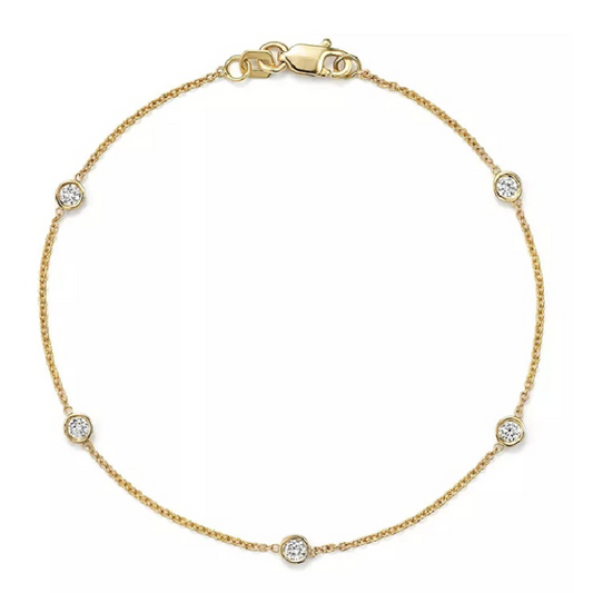 14k Gold 0.75Ct Diamond Bracelet with 5 diamonds, available in White and Yellow Gold