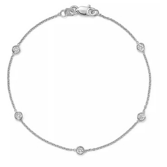 14k Gold Five Stations 0.50 Ct Diamond by the Yard bracelet, Available in White and Yellow Gold.