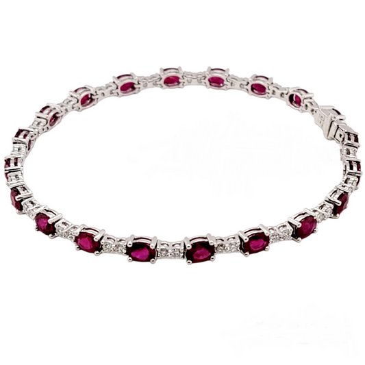 18K White Gold 5.96Ct Ruby, 1.12Ct Diamond Bracelet