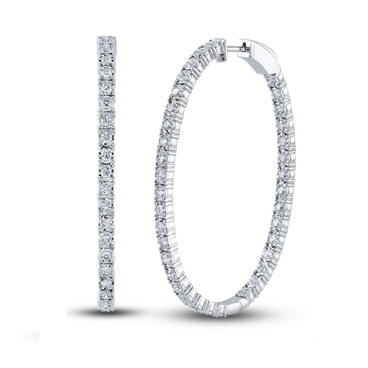 14k White Gold Inside/Out 1.07Ct Diamond Hoop Earring with 96 Diamonds