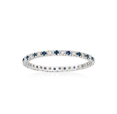 14k White Gold 0.64 Ct Sapphire, 0.46 Ct Diamond Eternity Band