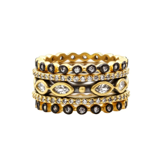 Sterling Silver 14k Gold Plated 5 Bands Signature Marquise Station Ring Stackable Size 8.0