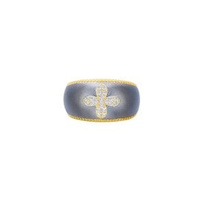 Sterling Silver 14k Gold Plated Brooklyn in Bloom Clover Cubic Zirconia Tapered Cigar Band Size 9.0