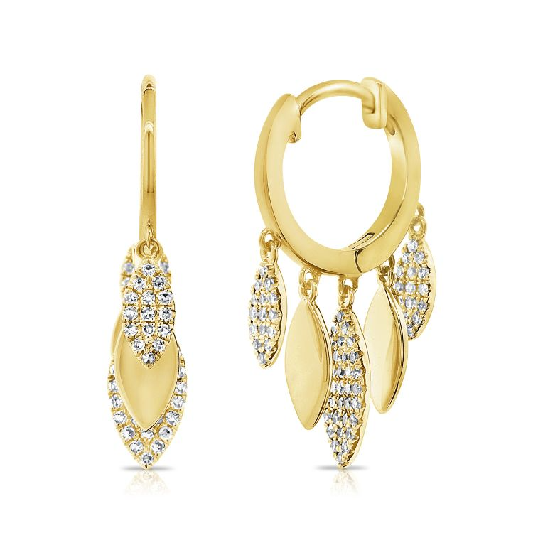 14k Yellow Gold 5 Dangle marquise shaped with 0.38Ct Diamonds
