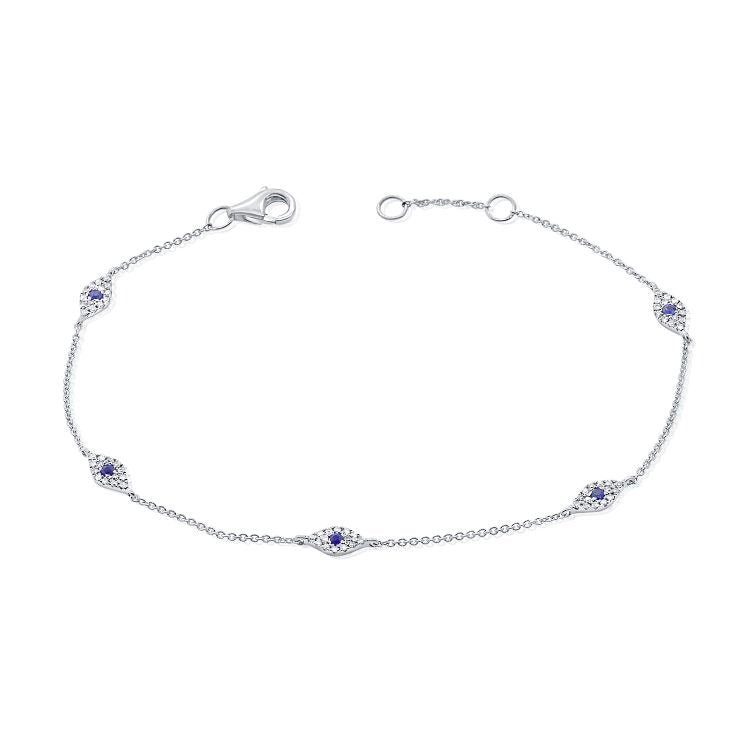 14kt Gold Sapphire 0.14Ct, Diamond 0.26Ct Eye Bracelet, available in White and Yellow Gold