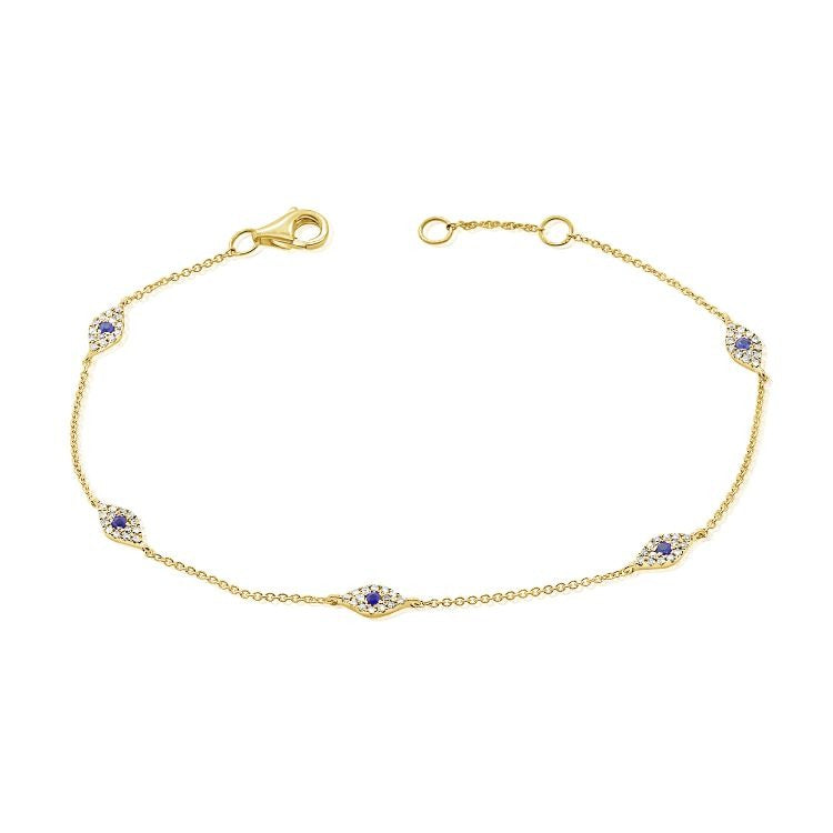 14kt Gold Sapphire 0.14Ct, Diamond 0.26Ct Eye Bracelet, available in White and Yellow Gold