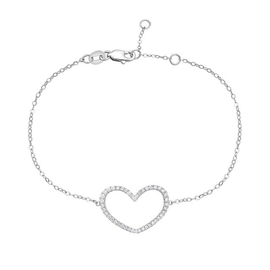 14k White Gold 0.27Ct Diamond Heart Bracelet with 44 Diamonds
