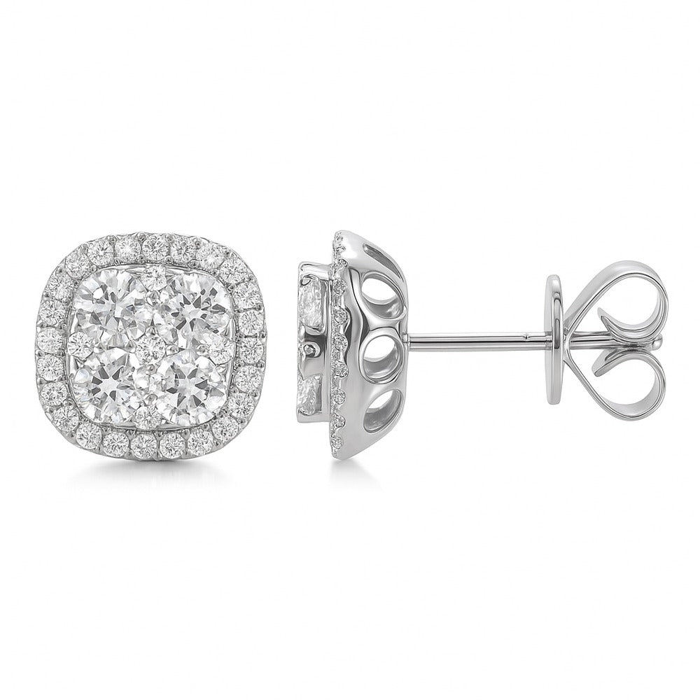 14k White Gold 1.29cts Diamond Cluster Earring with 66 Diamonds