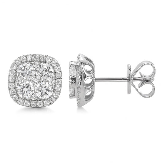 14k White Gold 1.29cts Diamond Cluster Earring with 66 Diamonds