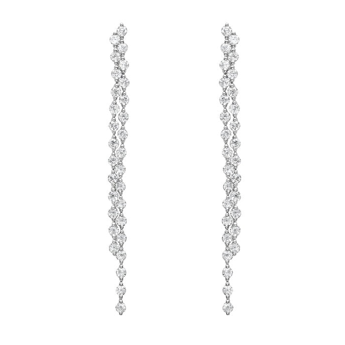 14k White Gold 2.42Cts Double Row Dangle Drop Earring with 60 Diamonds