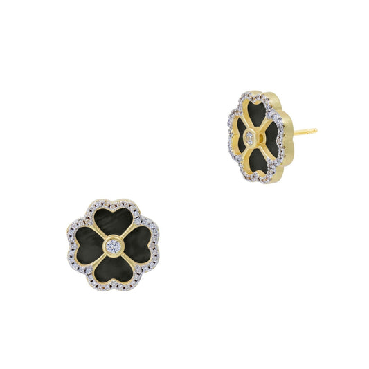 Sterling Silver 14k Gold Plated Downtown Flora Onyx Stud Earring