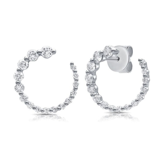 14k White Gold 0.79Ct Diamond Curved Earring with 32 Diamonds