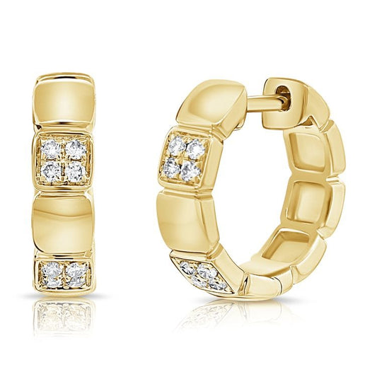14k Gold 0.18Ct Diamond Huggie Earring with 16 Diamonds, available in White, Rose and Yellow Gold