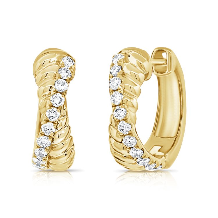 14k Yellow Gold 0.21Ct Diamond X Huggie Earring