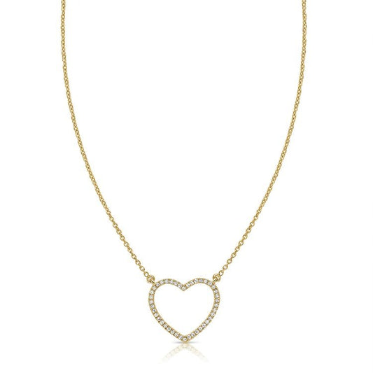 14k Yellow Gold 0.11Ct Open Diamond Heart Necklace with (42) Diamonds