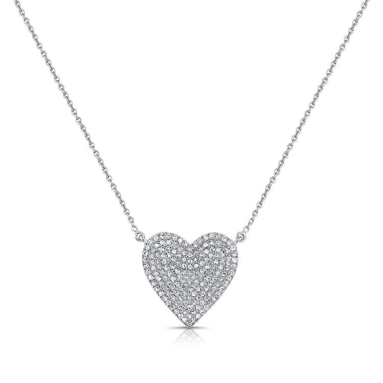 14k White Gold 0.42Ct Diamond Heart Necklace with (161) Diamonds